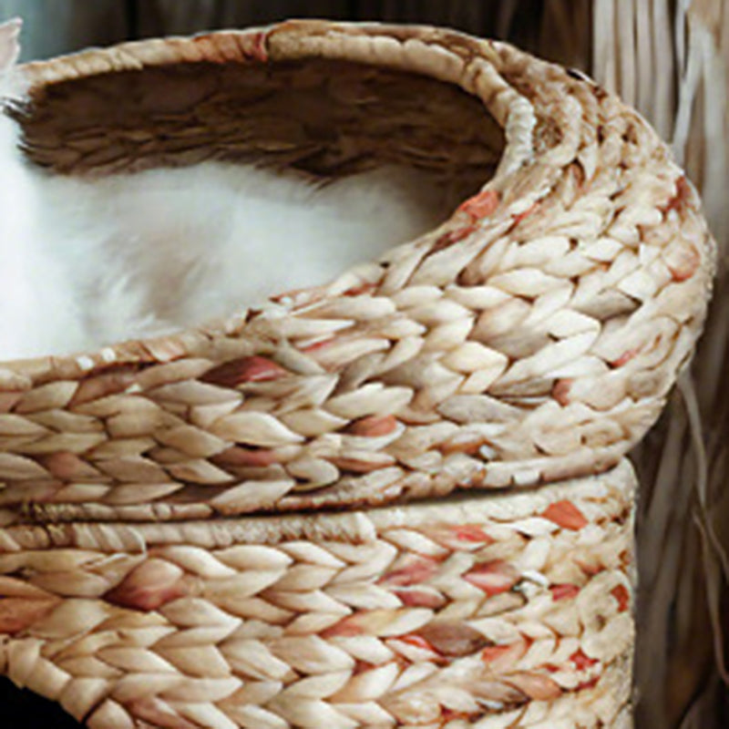 Contemporary Creative Round Fabric Rattan Raffia Grass Cat Bed 2-Tier For Bedroom