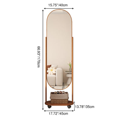 Contemporary Scandinavian Rectangular Plywood Glass Full-Length Mirror Storage Shelf For Bedroom