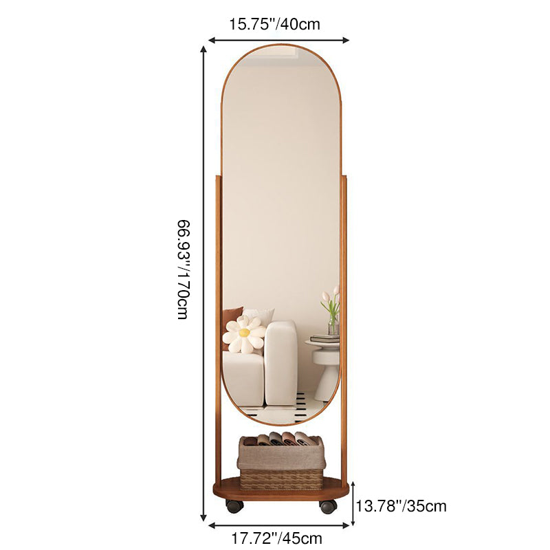 Contemporary Scandinavian Rectangular Plywood Glass Full-Length Mirror Storage Shelf For Bedroom