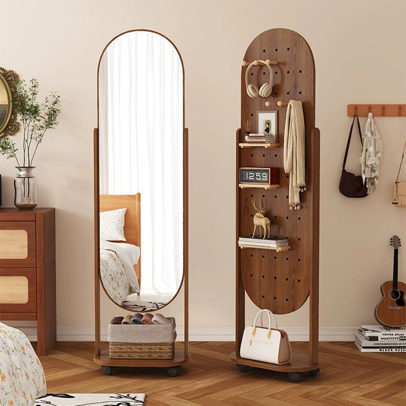 Contemporary Scandinavian Rectangular Plywood Glass Full-Length Mirror Storage Shelf For Bedroom