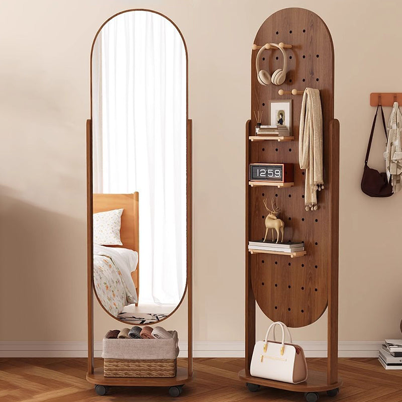 Contemporary Scandinavian Rectangular Plywood Glass Full-Length Mirror Storage Shelf For Bedroom