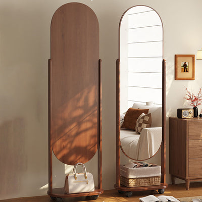 Contemporary Scandinavian Rectangular Plywood Glass Full-Length Mirror Storage Shelf For Bedroom