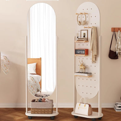 Contemporary Scandinavian Rectangular Plywood Glass Full-Length Mirror Storage Shelf For Bedroom
