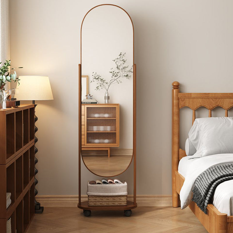 Contemporary Scandinavian Rectangular Plywood Glass Full-Length Mirror Storage Shelf For Bedroom