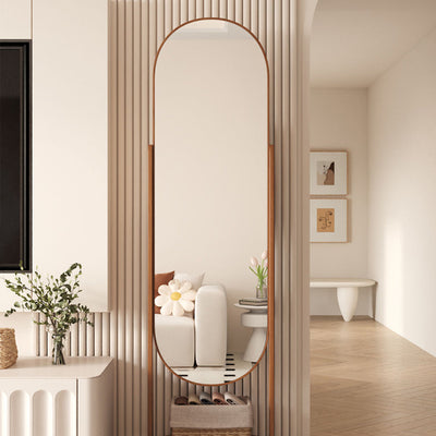 Contemporary Scandinavian Rectangular Plywood Glass Full-Length Mirror Storage Shelf For Bedroom