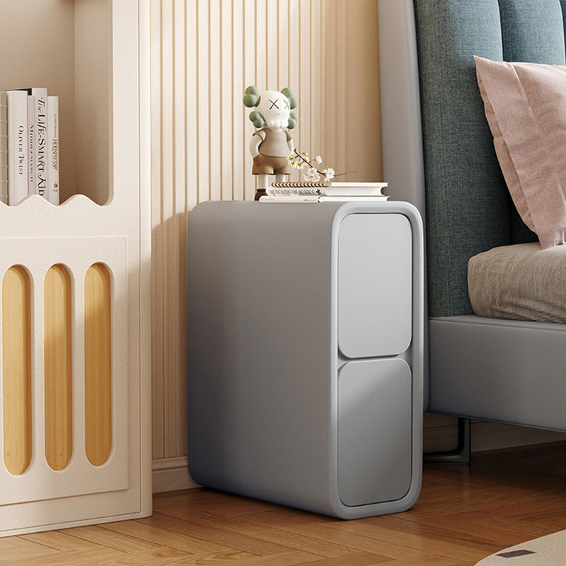 Contemporary Scandinavian Rectangular Microfiber Leather Pine Solid Wood Nightstand 2-Drawer For Bedroom