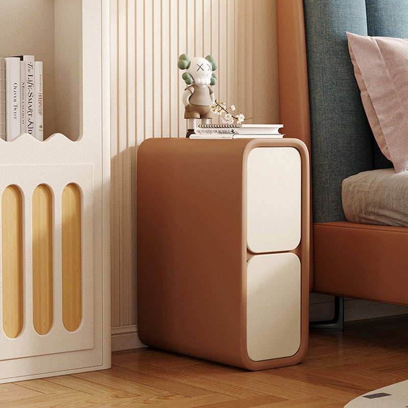 Contemporary Scandinavian Rectangular Microfiber Leather Pine Solid Wood Nightstand 2-Drawer For Bedroom