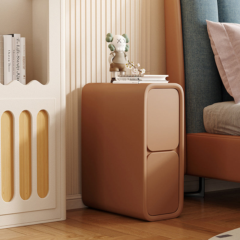 Contemporary Scandinavian Rectangular Microfiber Leather Pine Solid Wood Nightstand 2-Drawer For Bedroom