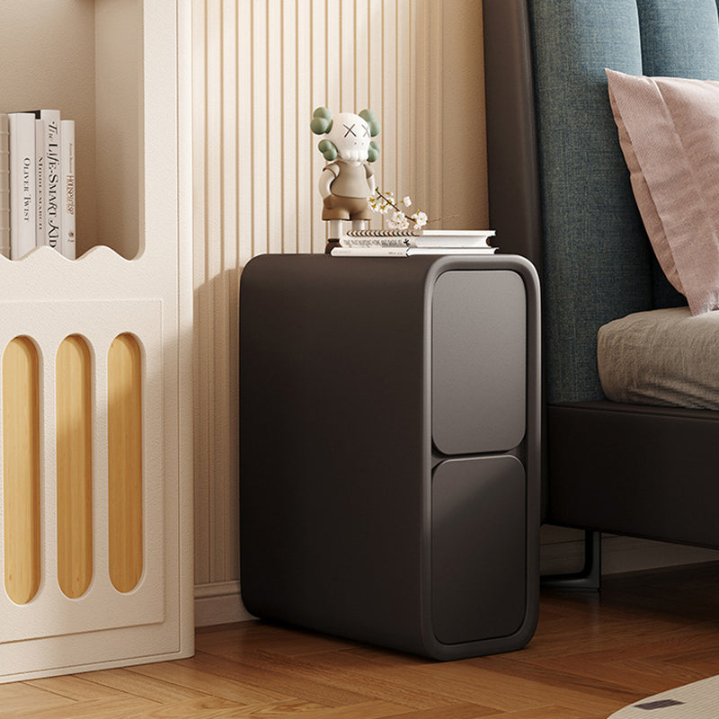 Contemporary Scandinavian Rectangular Microfiber Leather Pine Solid Wood Nightstand 2-Drawer For Bedroom