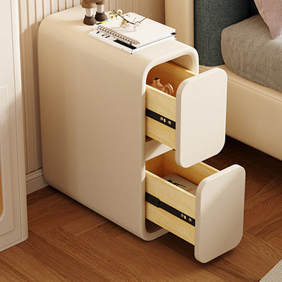 Contemporary Scandinavian Rectangular Microfiber Leather Pine Solid Wood Nightstand 2-Drawer For Bedroom