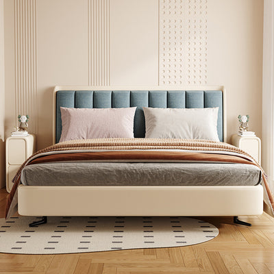 Contemporary Scandinavian Rectangular Microfiber Leather Pine Solid Wood Nightstand 2-Drawer For Bedroom