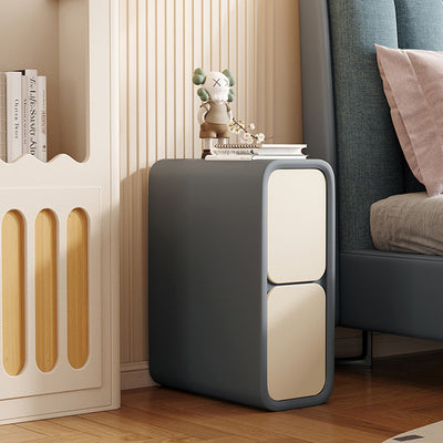 Contemporary Scandinavian Rectangular Microfiber Leather Pine Solid Wood Nightstand 2-Drawer For Bedroom