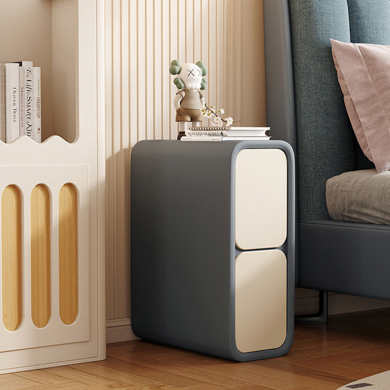 Contemporary Scandinavian Rectangular Microfiber Leather Pine Solid Wood Nightstand 2-Drawer For Bedroom