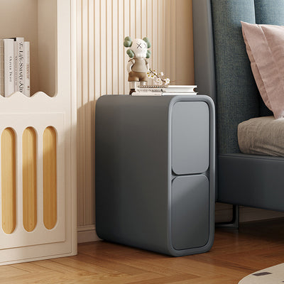 Contemporary Scandinavian Rectangular Microfiber Leather Pine Solid Wood Nightstand 2-Drawer For Bedroom