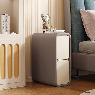 Contemporary Scandinavian Rectangular Microfiber Leather Pine Solid Wood Nightstand 2-Drawer For Bedroom