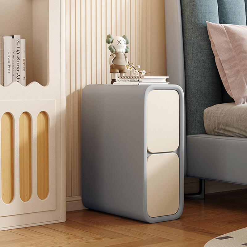 Contemporary Scandinavian Rectangular Microfiber Leather Pine Solid Wood Nightstand 2-Drawer For Bedroom