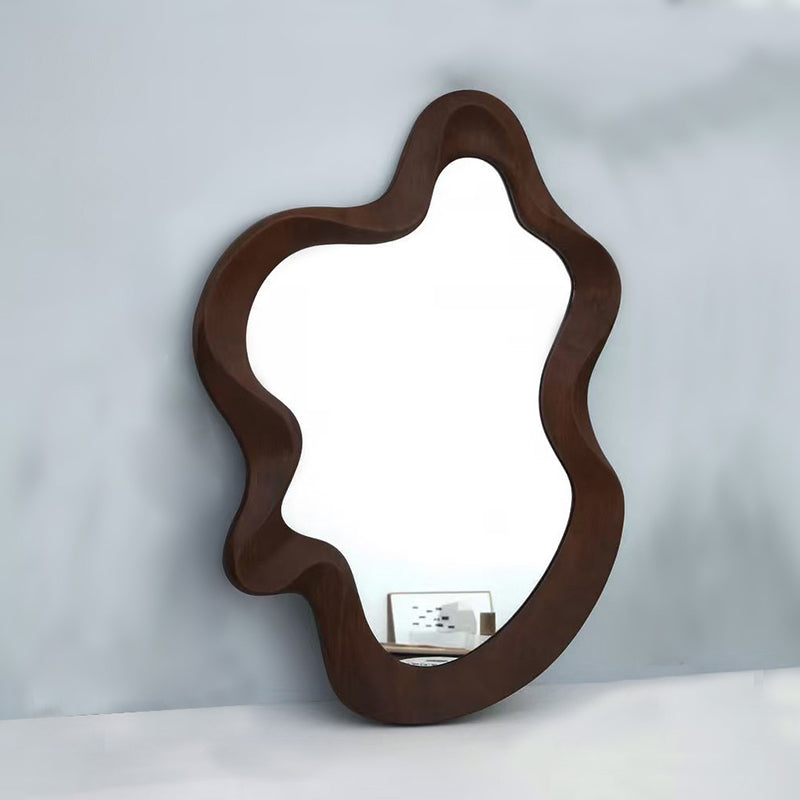 Traditional French Irregular Wavy Rubberwood Solid Wood Tempered Glass Wall Mirror For Bedroom