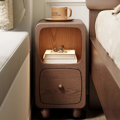 Contemporary Scandinavian Rectangular Ultra-Slim Medium-Density Fiberboard Nightstand 1/2-Drawer For Bedroom