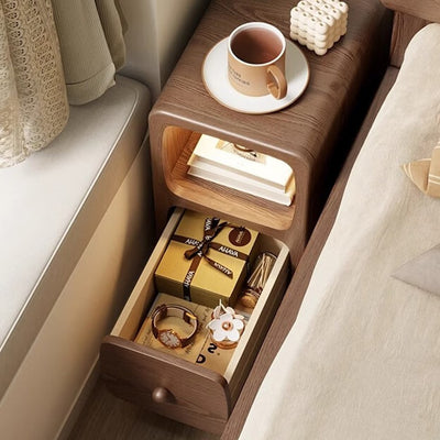 Contemporary Scandinavian Rectangular Ultra-Slim Medium-Density Fiberboard Nightstand 1/2-Drawer For Bedroom