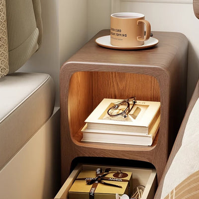 Contemporary Scandinavian Rectangular Ultra-Slim Medium-Density Fiberboard Nightstand 1/2-Drawer For Bedroom