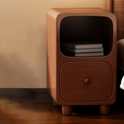 Contemporary Scandinavian Rectangular Ultra-Slim Medium-Density Fiberboard Nightstand 1/2-Drawer For Bedroom