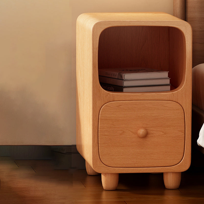 Contemporary Scandinavian Rectangular Ultra-Slim Medium-Density Fiberboard Nightstand 1/2-Drawer For Bedroom