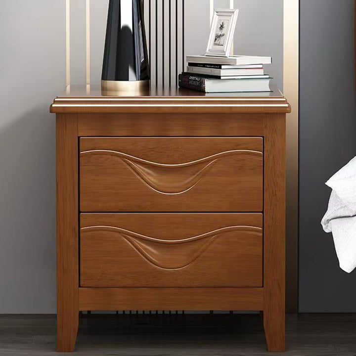 Traditional Vintage Square Rubberwood Medium-Density Fiberboard Nightstand 2-Drawer For Bedroom