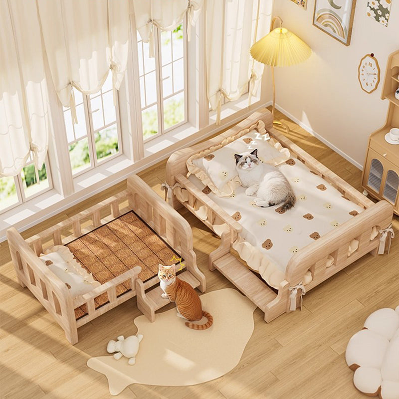 Contemporary Creative Rectangular Fabric Rattan Solid Pine Wood Pet Bed For Bedroom
