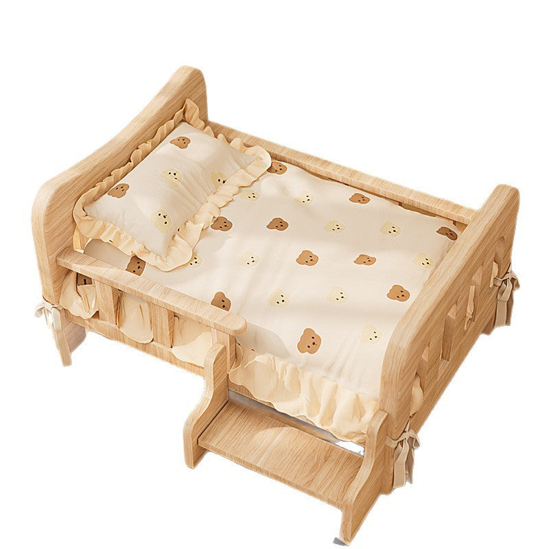 Contemporary Creative Rectangular Fabric Rattan Solid Pine Wood Pet Bed For Bedroom