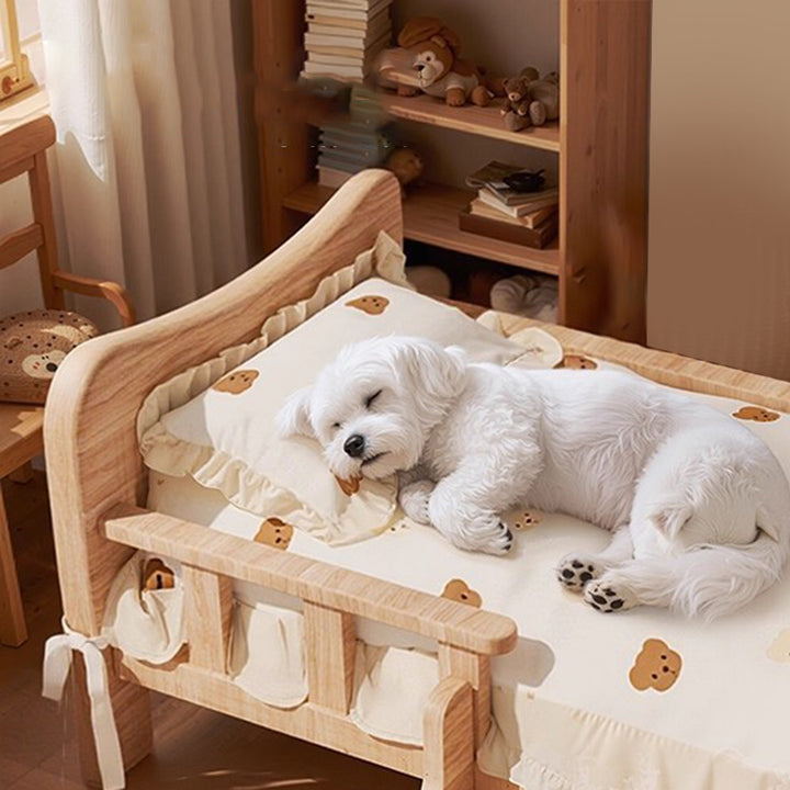 Lit pour animaux contemporain créatif rectangulaire en tissu, rotin et bois de pin massif pour chambre à coucher 