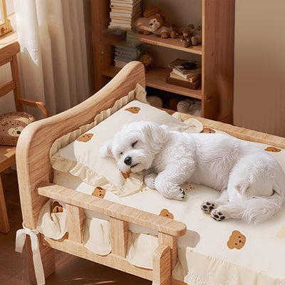 Contemporary Creative Rectangular Fabric Rattan Solid Pine Wood Pet Bed For Bedroom