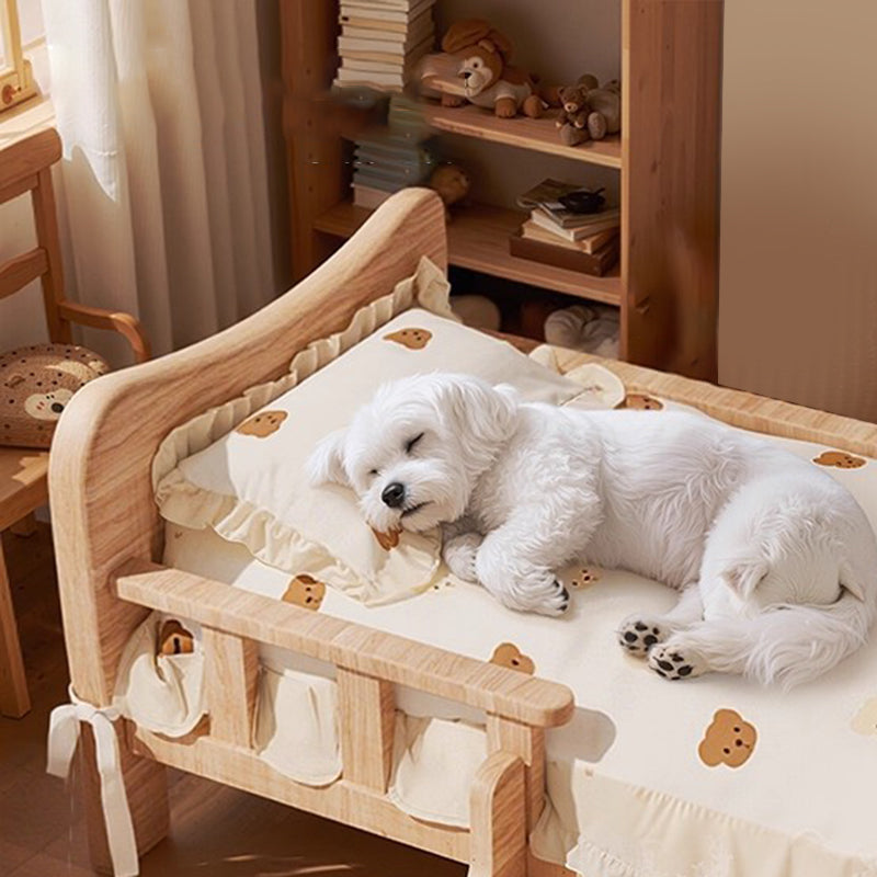 Contemporary Creative Rectangular Fabric Rattan Solid Pine Wood Pet Bed For Bedroom