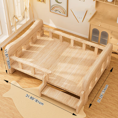 Contemporary Creative Rectangular Fabric Rattan Solid Pine Wood Pet Bed For Bedroom