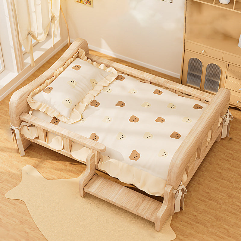 Contemporary Creative Rectangular Fabric Rattan Solid Pine Wood Pet Bed For Bedroom