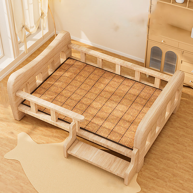 Contemporary Creative Rectangular Fabric Rattan Solid Pine Wood Pet Bed For Bedroom