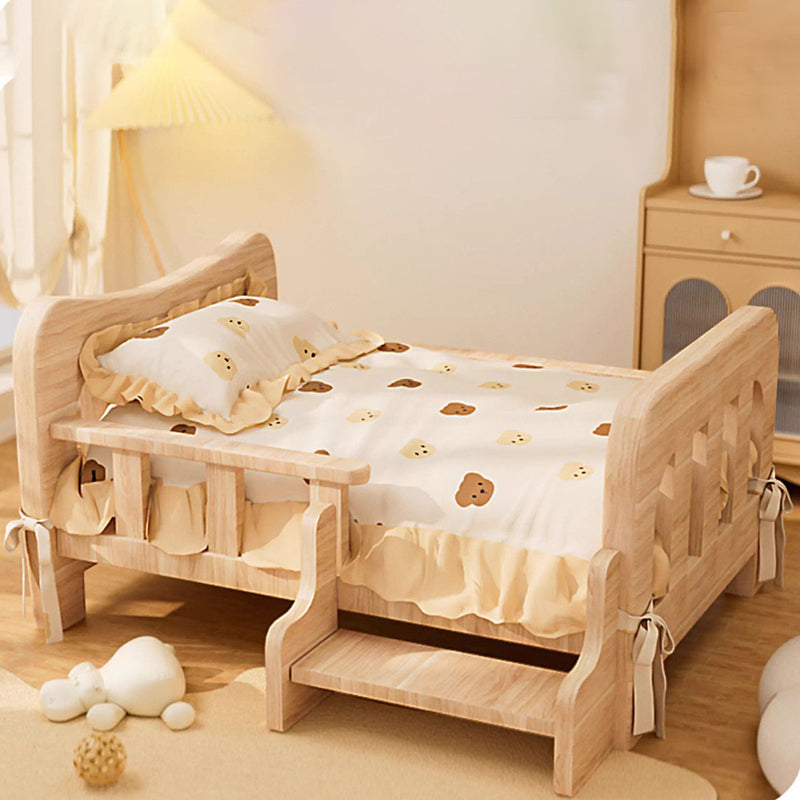 Contemporary Creative Rectangular Fabric Rattan Solid Pine Wood Pet Bed For Bedroom