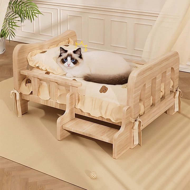 Lit pour animaux contemporain créatif rectangulaire en tissu, rotin et bois de pin massif pour chambre à coucher 