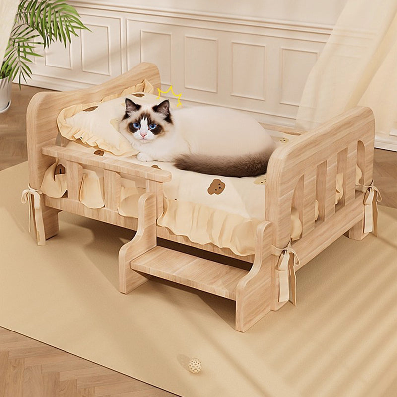 Contemporary Creative Rectangular Fabric Rattan Solid Pine Wood Pet Bed For Bedroom