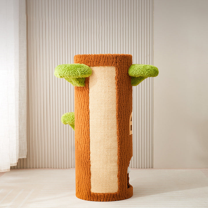 Arbre à chat contemporain créatif à panneau en forme d’arbre rond en sisal, 1/2/3 niveaux, pour salon 