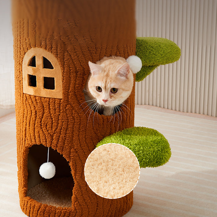 Arbre à chat contemporain créatif à panneau en forme d’arbre rond en sisal, 1/2/3 niveaux, pour salon 