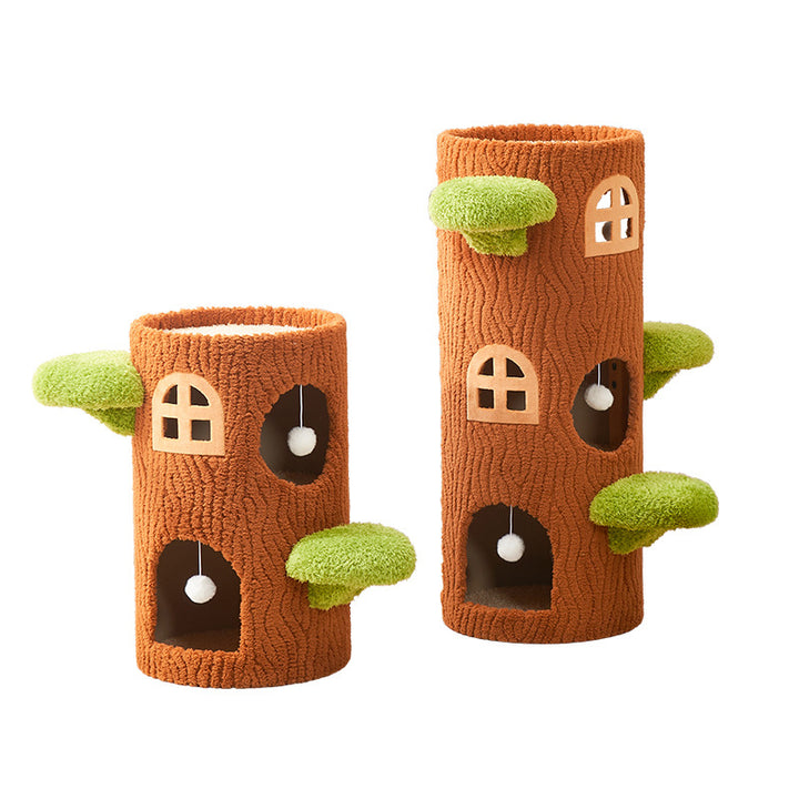 Arbre à chat contemporain créatif à panneau en forme d’arbre rond en sisal, 1/2/3 niveaux, pour salon 
