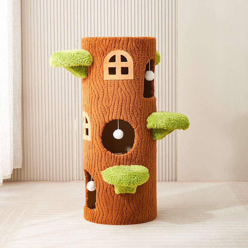 Arbre à chat contemporain créatif à panneau en forme d’arbre rond en sisal, 1/2/3 niveaux, pour salon 