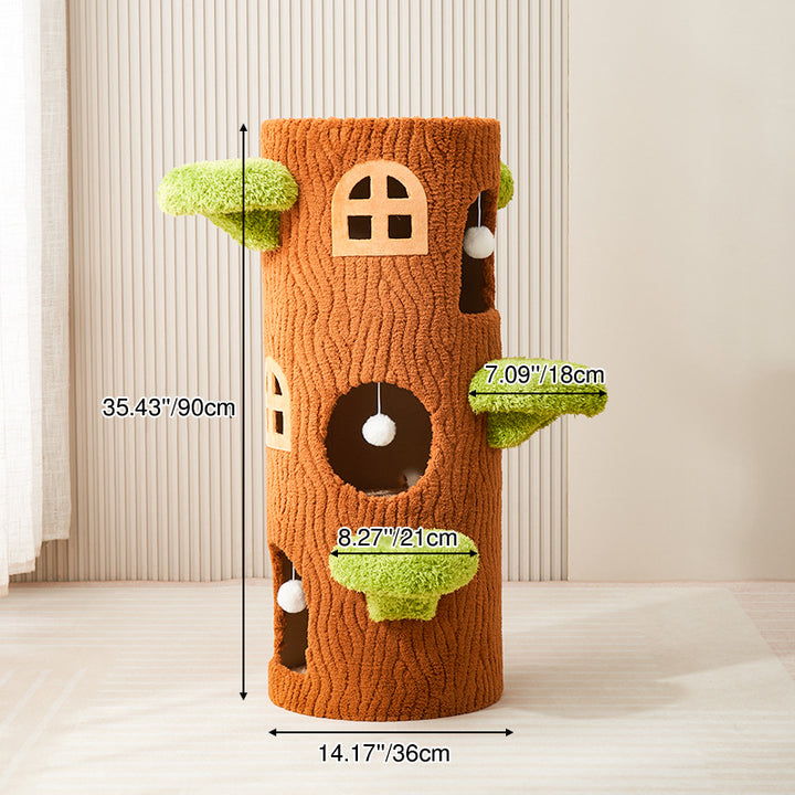 Arbre à chat contemporain créatif à panneau en forme d’arbre rond en sisal, 1/2/3 niveaux, pour salon 