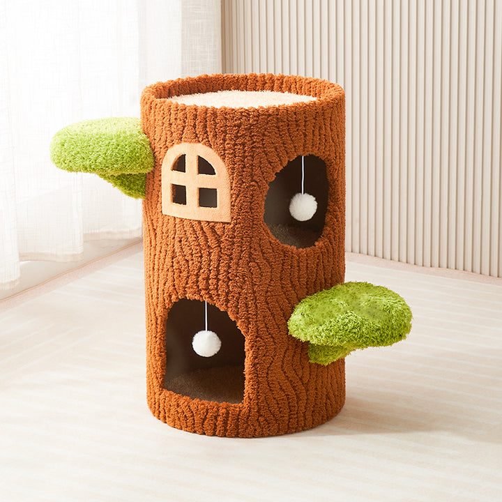 Arbre à chat contemporain créatif à panneau en forme d’arbre rond en sisal, 1/2/3 niveaux, pour salon 