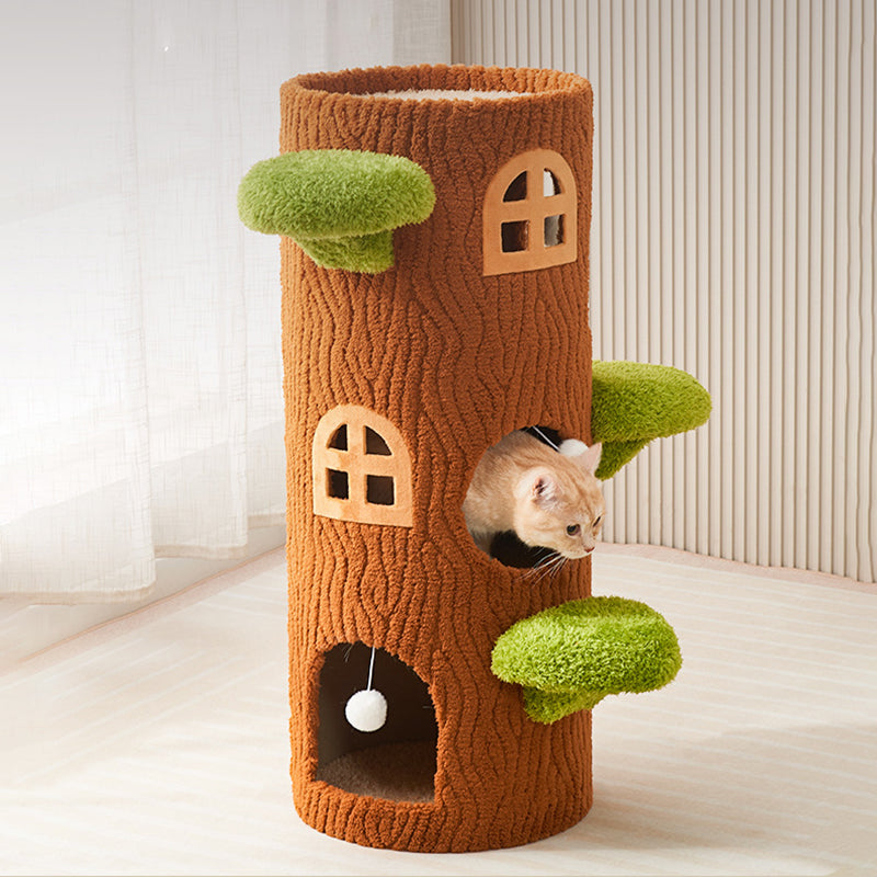 Arbre à chat contemporain créatif à panneau en forme d’arbre rond en sisal, 1/2/3 niveaux, pour salon 