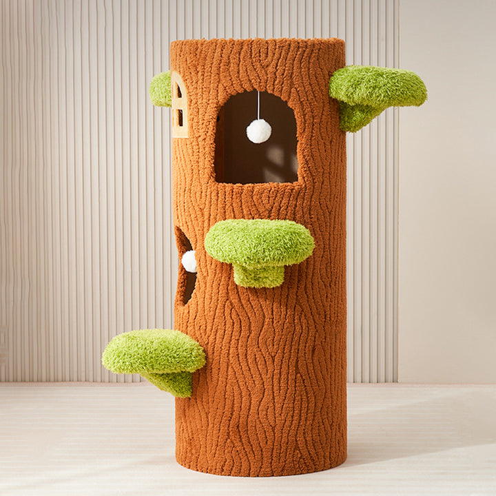 Arbre à chat contemporain créatif à panneau en forme d’arbre rond en sisal, 1/2/3 niveaux, pour salon 