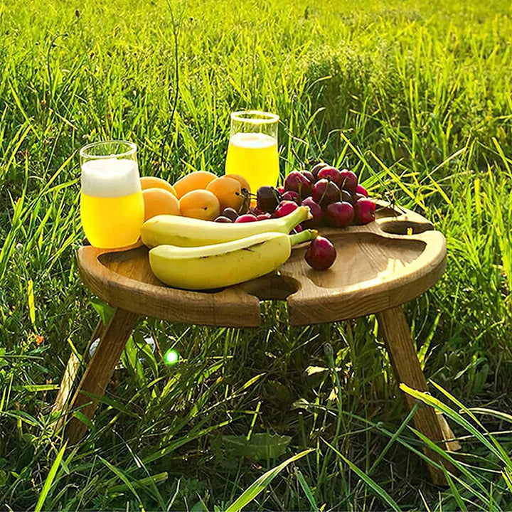 Traditional Japanese Round Pine Wood Foldable Fruit Tray Side Table For Outdoor