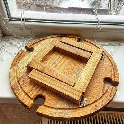 Traditional Japanese Round Solid Pine Wood Foldable Fruit Tray Side Table For Outdoor