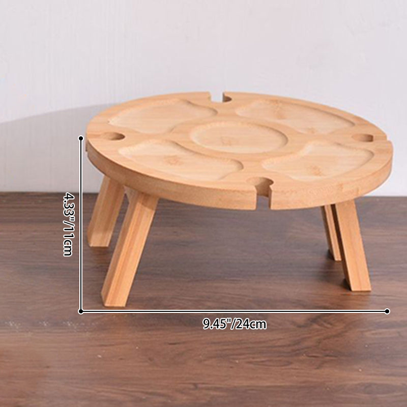 Traditional Japanese Round Solid Pine Wood Foldable Fruit Tray Side Table For Outdoor