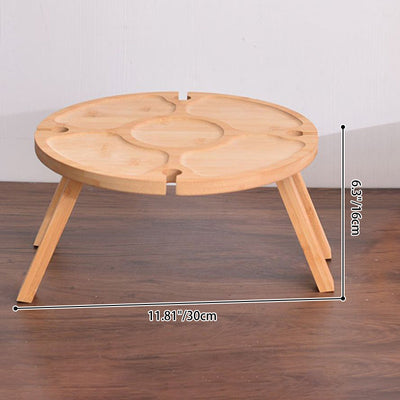 Traditional Japanese Round Solid Pine Wood Foldable Fruit Tray Side Table For Outdoor